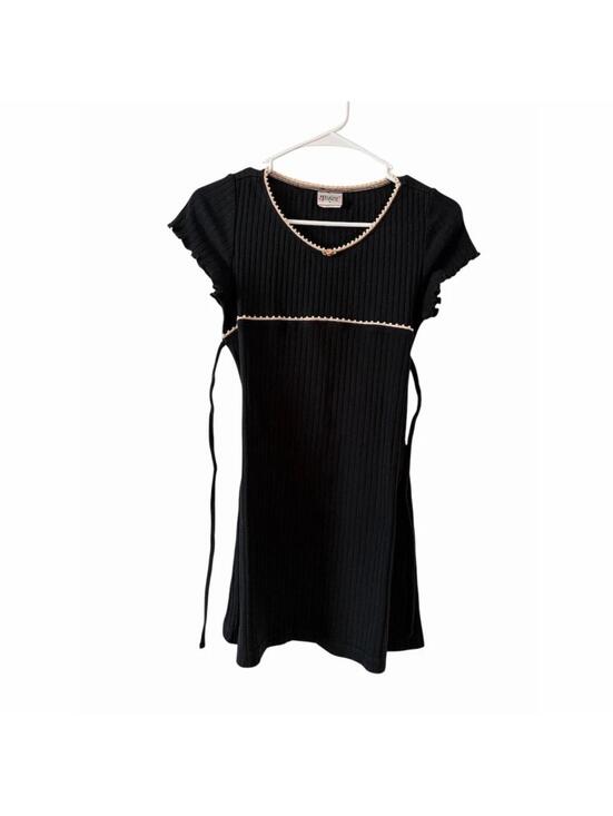 Other - Vintage 90’s Teaze Dress Girl’s Size 12 Black Ivory Trim Ribbed Knit Tie-Back